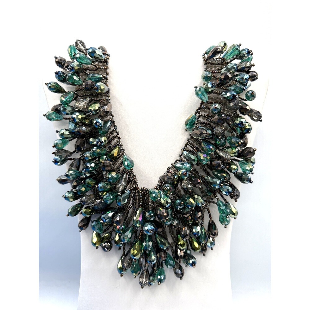 Rara Avis by Iris Apfel Beaded WATERFALL Necklace - GREEN $299 RARE NWTS
